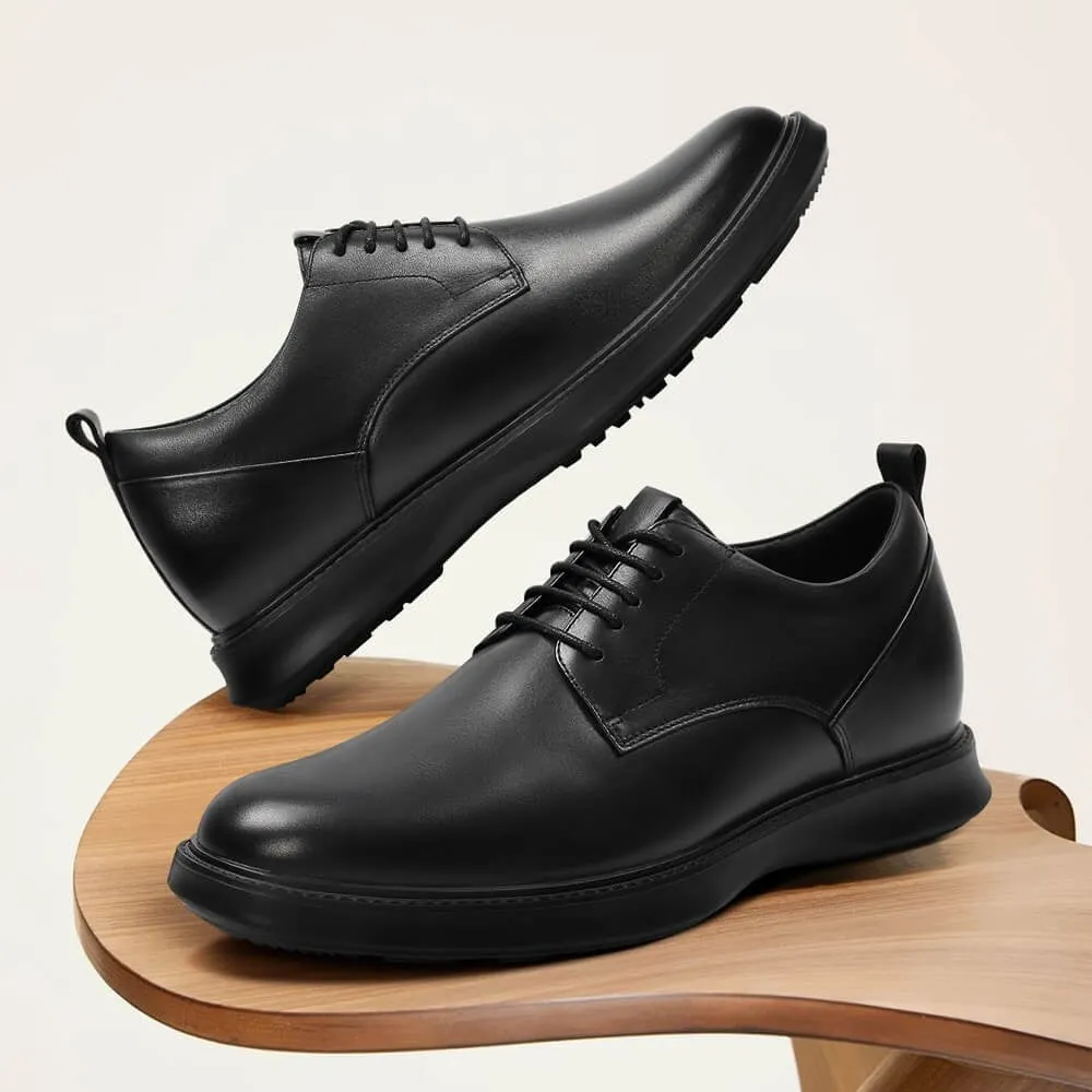 7CM/2.76 Inches CMR CHAMARIPA Men's Height Increasing Derby Shoes - Black Leather