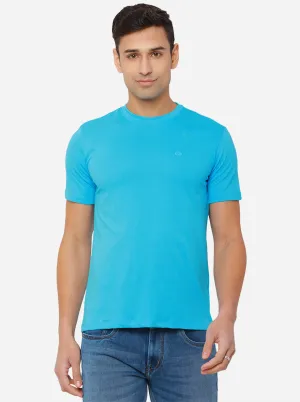 Aqua Blue Solid Slim Fit T-Shirt | JadeBlue