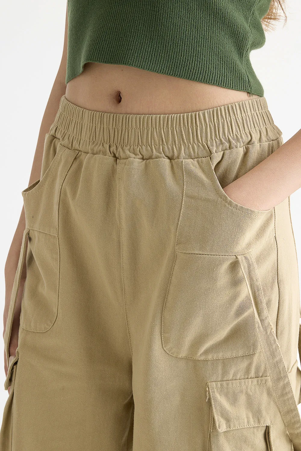 Beige Elasticated Parachute Cargo