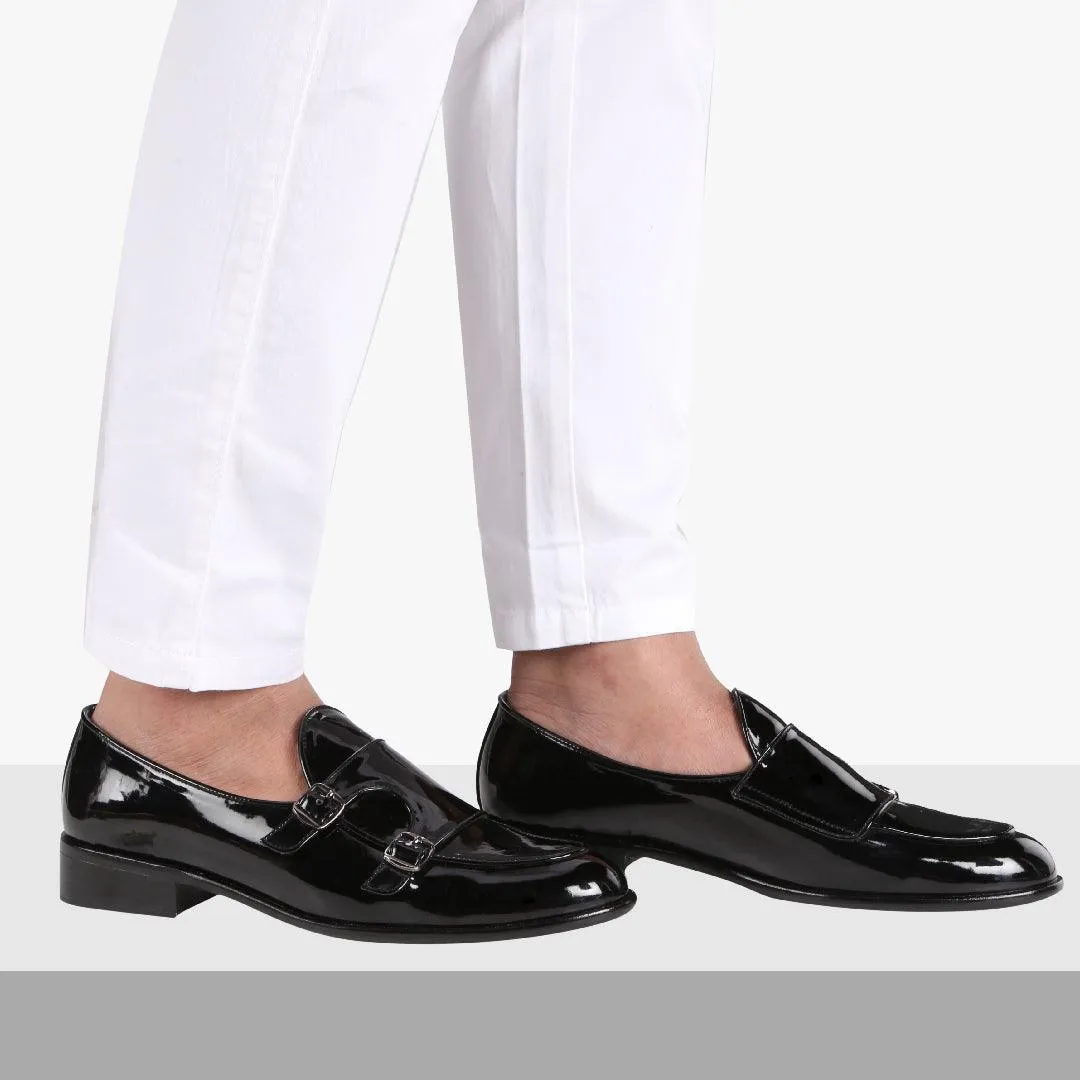 Bello Double Monk Patent Black Loafers