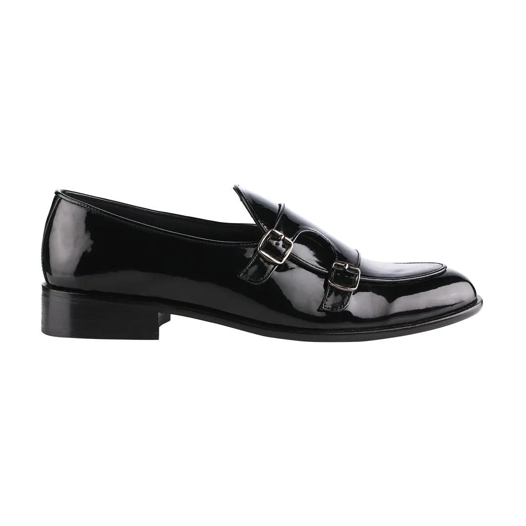 Bello Double Monk Patent Black Loafers