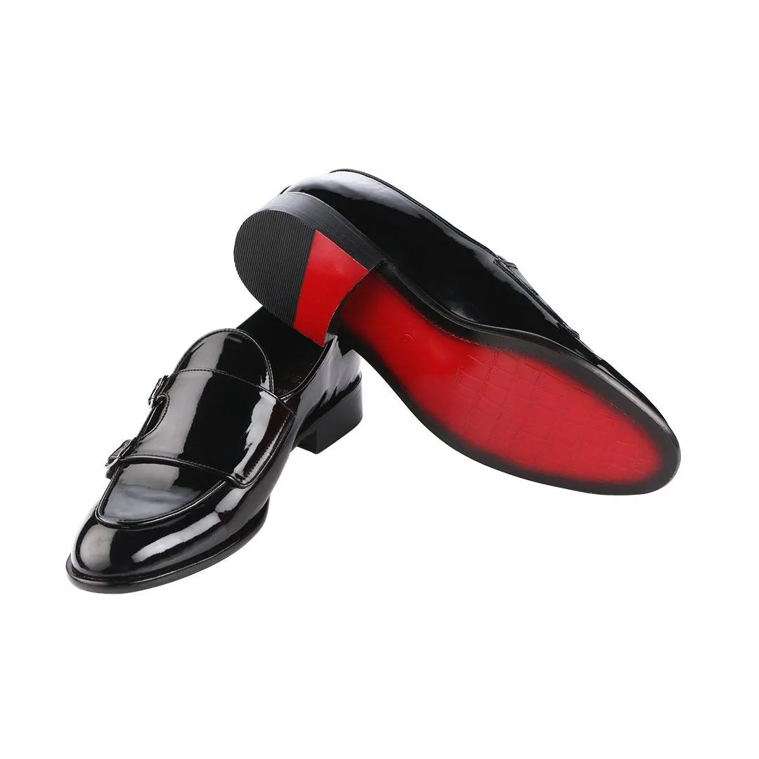 Bello Double Monk Patent Black Loafers