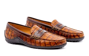 Bill Alligator Grain Penny Loafers - Chestnut