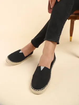 Black Canvas Espadrille With Contrast Jute Sole Loafers (TC-RS3660-BLK)