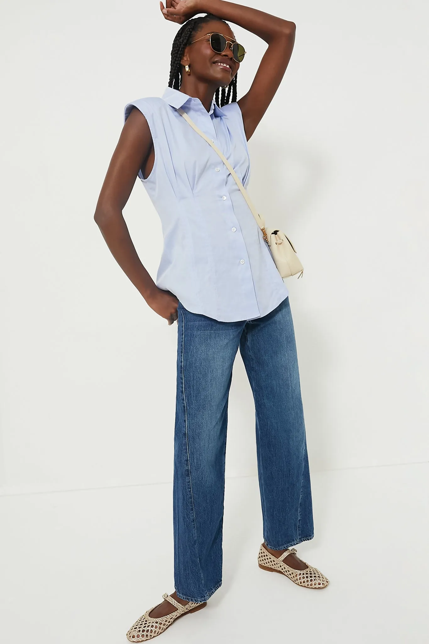 Blue Kendra Shirting Sleeveless Button Down