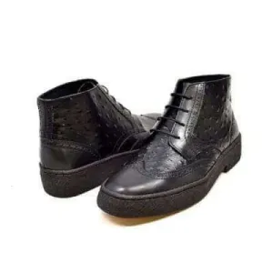 British Walkers Playboy Original Ostrich Wingtip Men's Black Leather and Ostrich High Tops