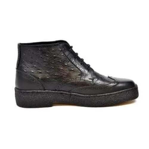 British Walkers Playboy Original Ostrich Wingtip Men's Black Leather and Ostrich High Tops