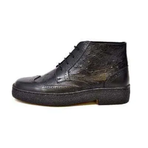 British Walkers Playboy Original Ostrich Wingtip Men's Black Leather and Ostrich High Tops