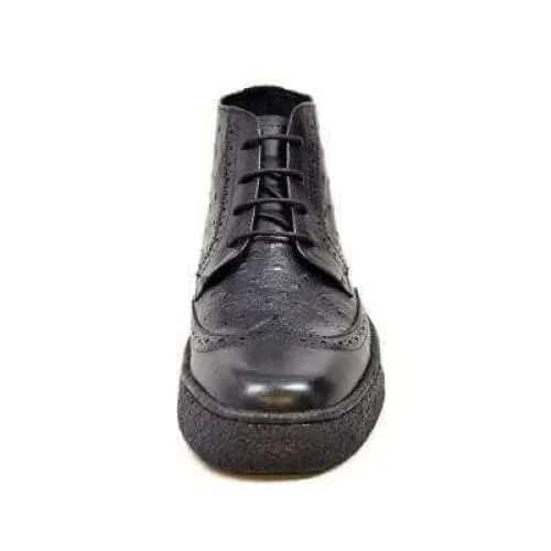 British Walkers Playboy Original Ostrich Wingtip Men's Black Leather and Ostrich High Tops