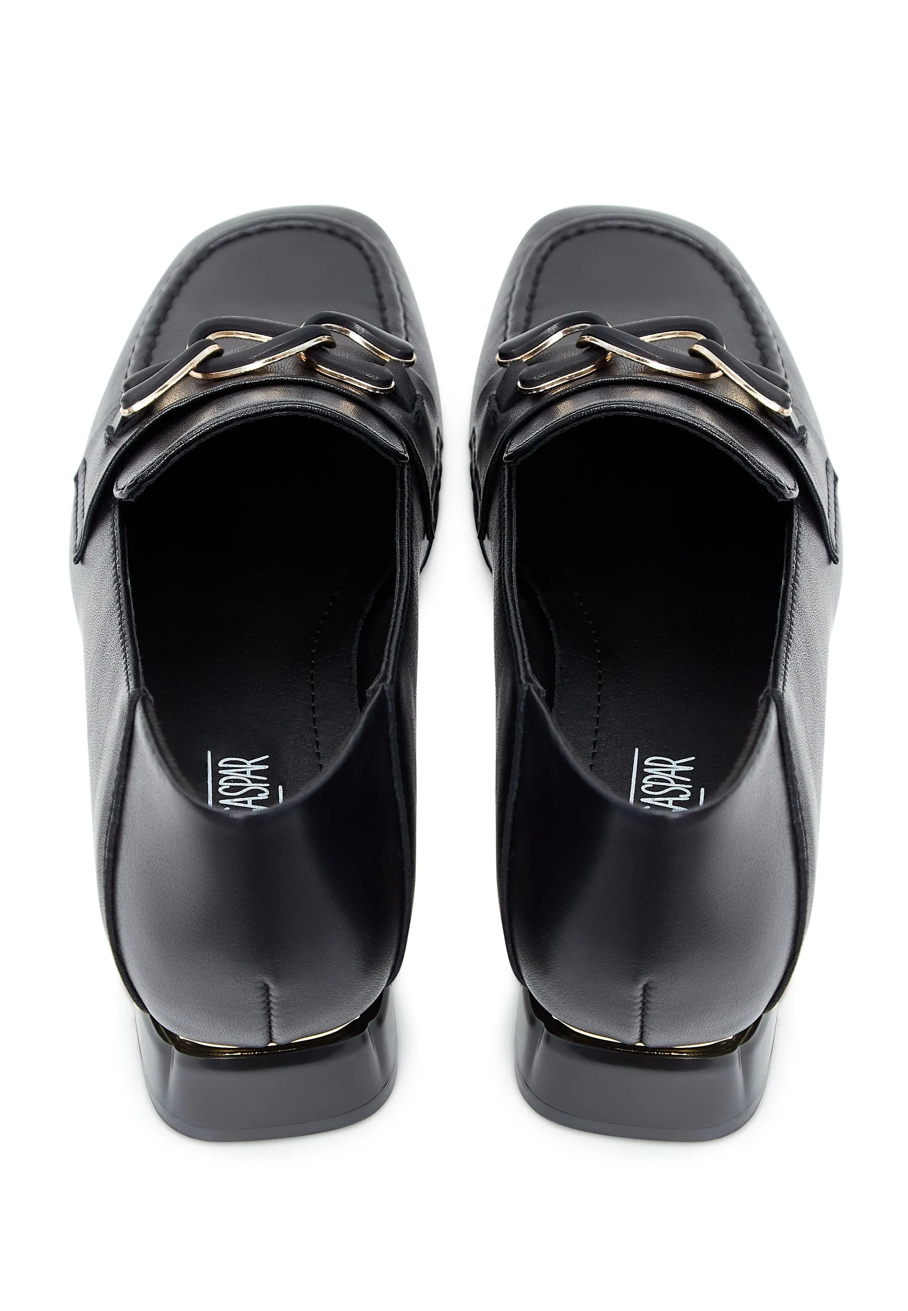 Chain Embellished Leather Loafers - Black