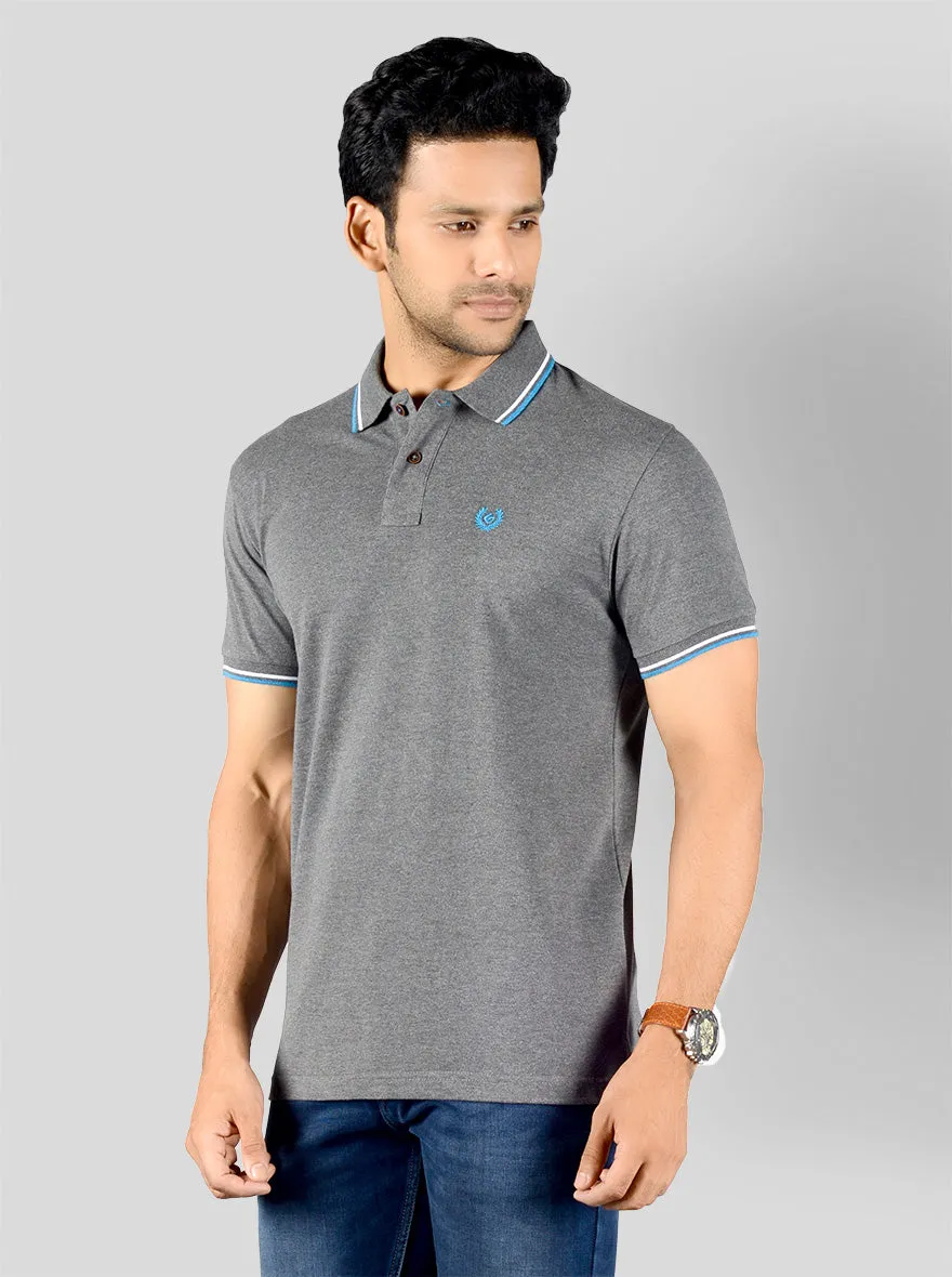 Charcoal Grey Solid Slim Fit Polo T-shirt | Greenfibre