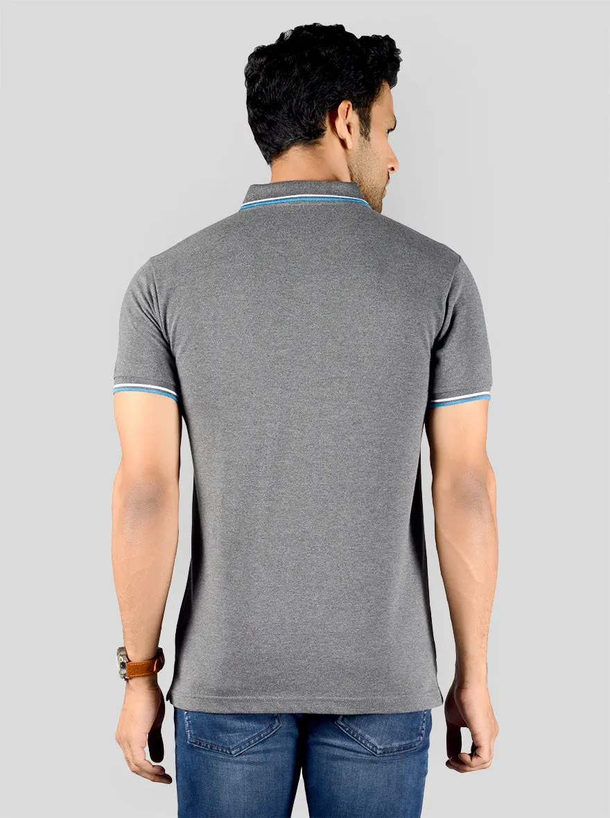 Charcoal Grey Solid Slim Fit Polo T-shirt | Greenfibre