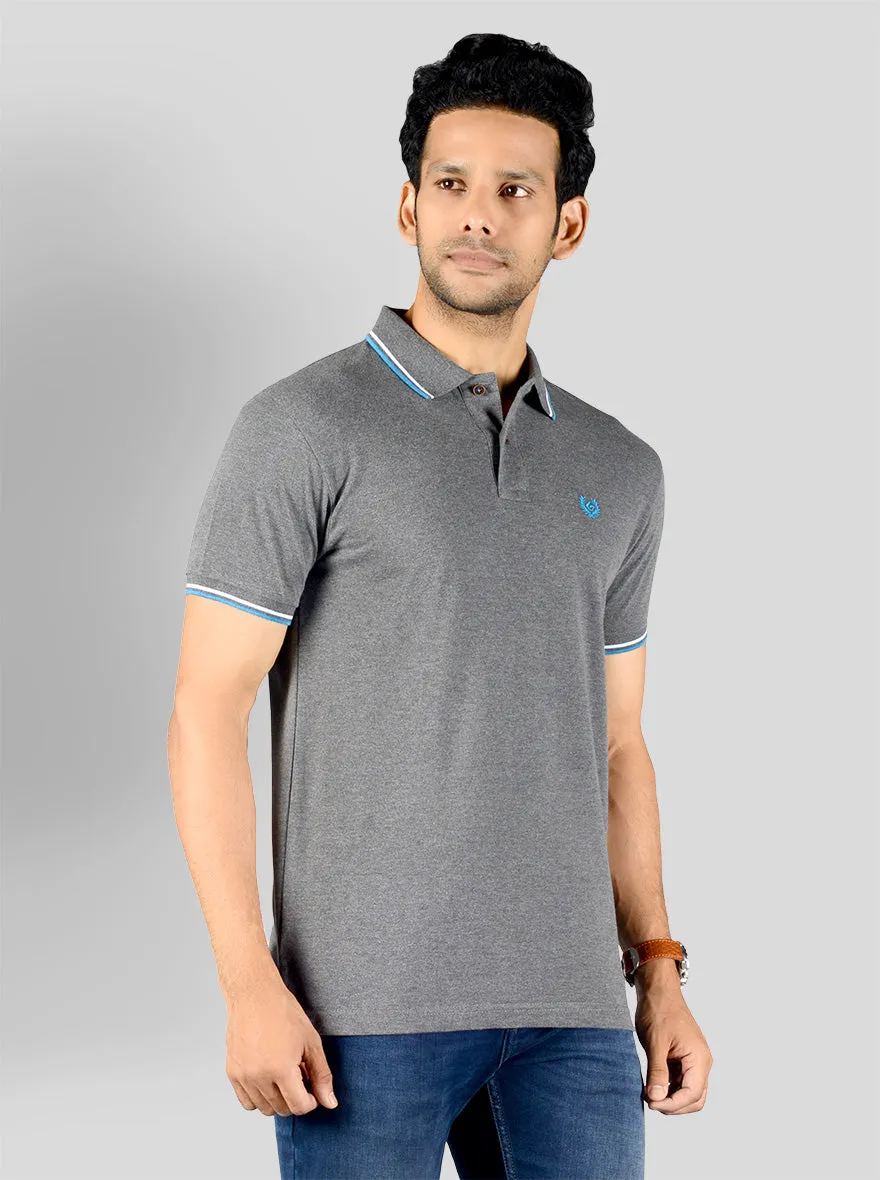 Charcoal Grey Solid Slim Fit Polo T-shirt | Greenfibre