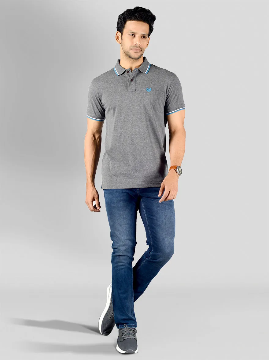 Charcoal Grey Solid Slim Fit Polo T-shirt | Greenfibre