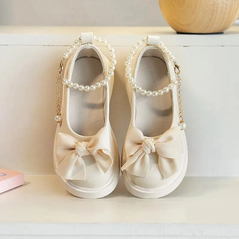 Children's Casual Shoes for Girls - Bow Leather Flats - TSS312