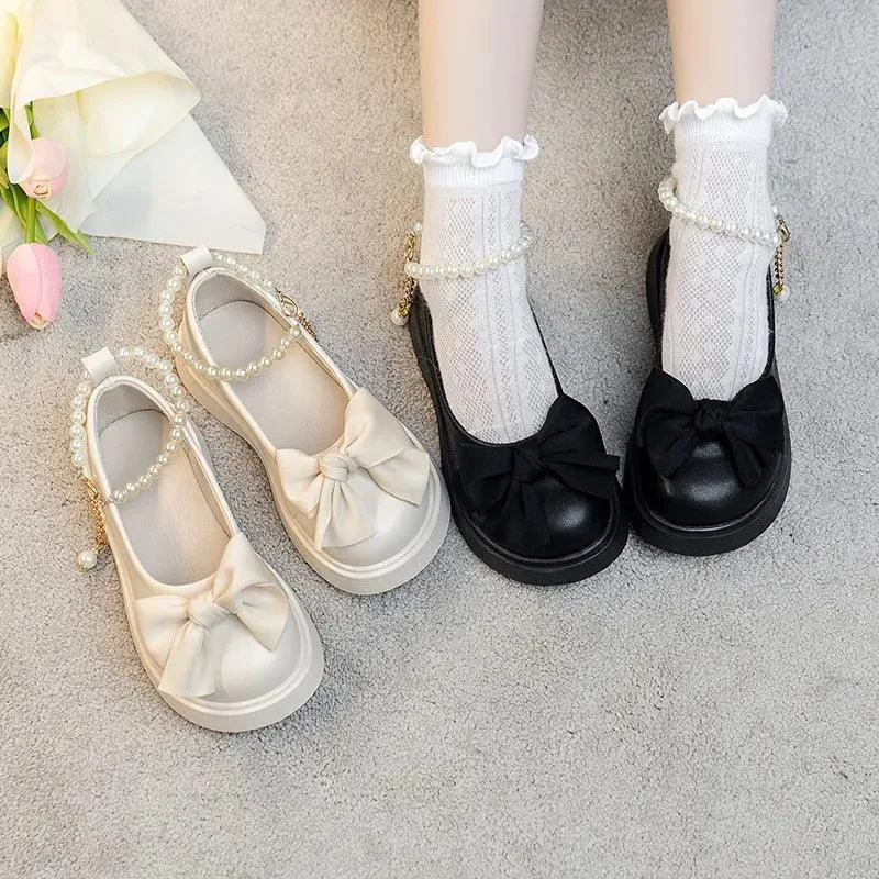 Children's Casual Shoes for Girls - Bow Leather Flats - TSS312