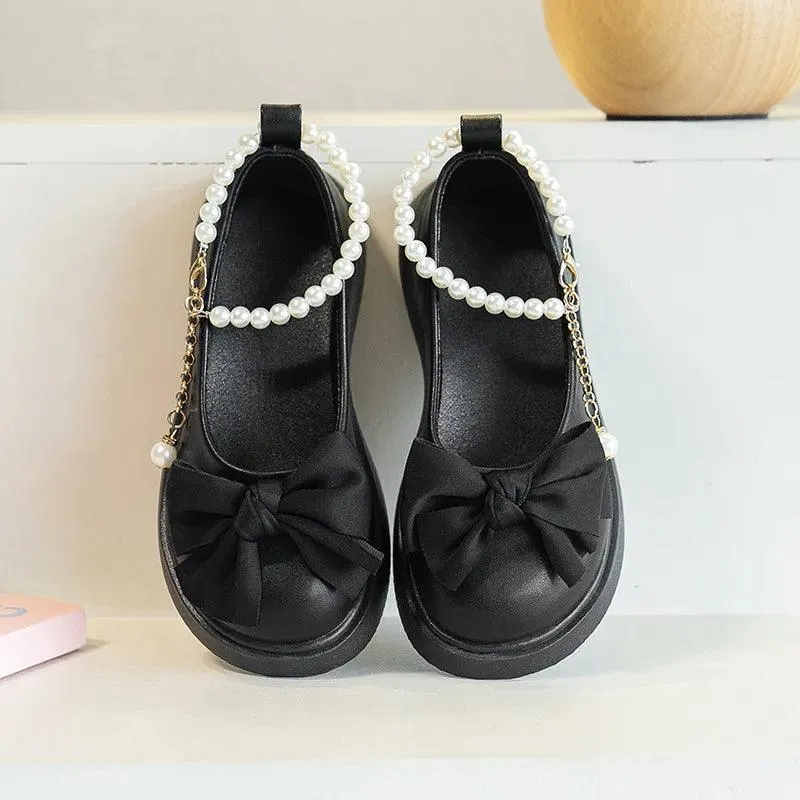 Children's Casual Shoes for Girls - Bow Leather Flats - TSS312