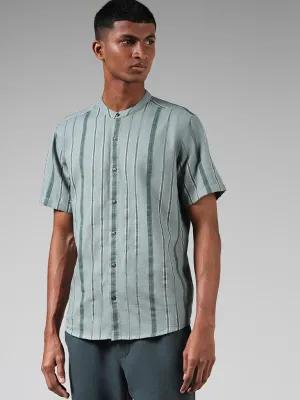 ETA Light Teal Self Striped Cotton Resort-Fit Shirt