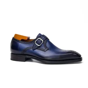 Goodyear Welted Monk Strap Shoes Blue