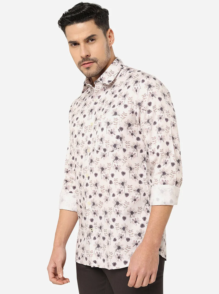 Grey & Violet Printed Slim Fit Semi Casual Shirt | JadeBlue