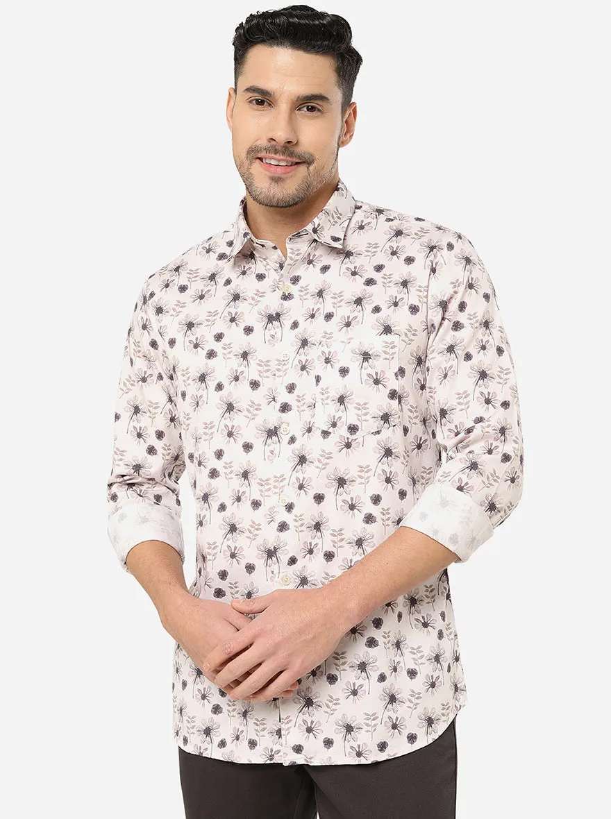 Grey & Violet Printed Slim Fit Semi Casual Shirt | JadeBlue