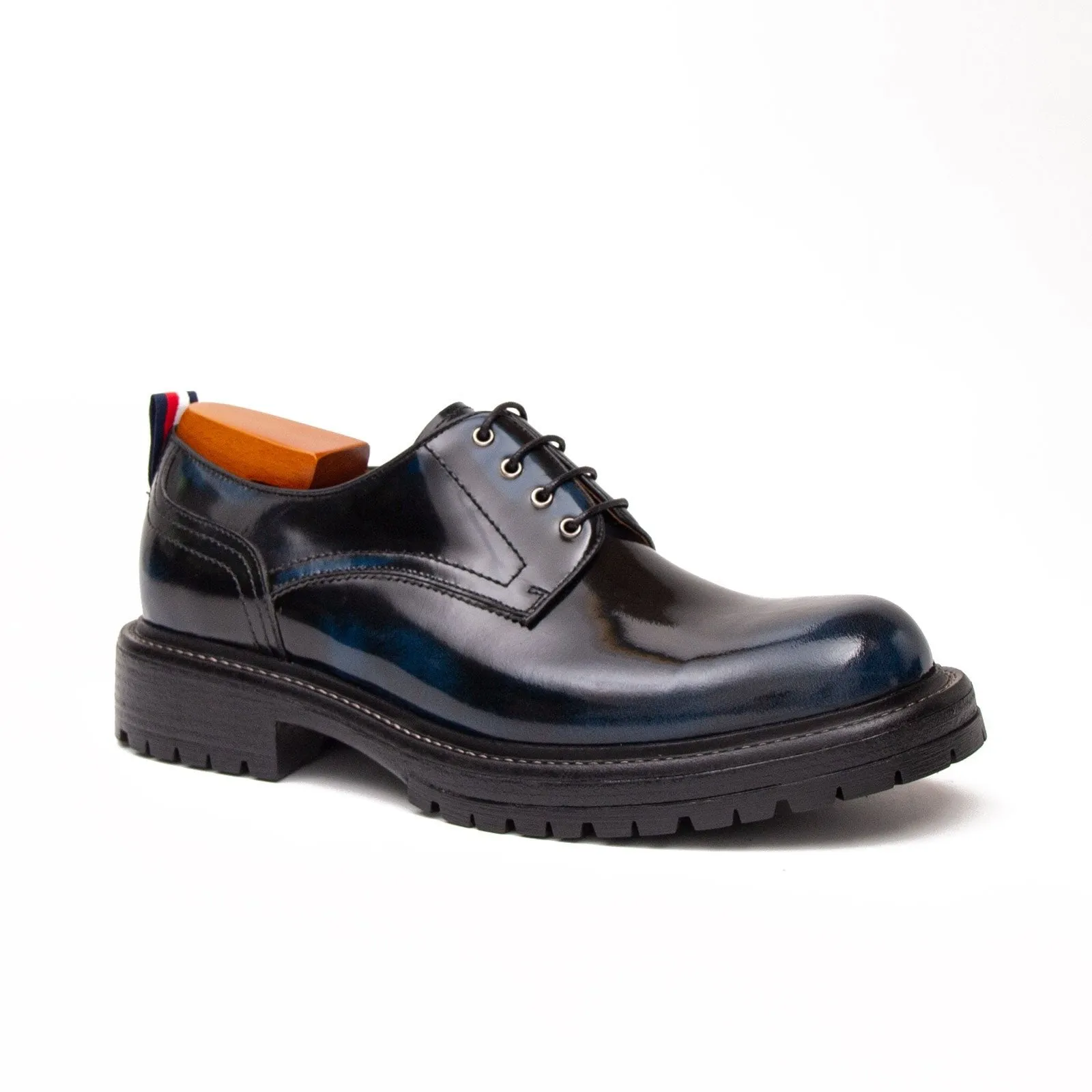 Handcrafted Big Toe Derby Shoes with Thick Sole  Blue