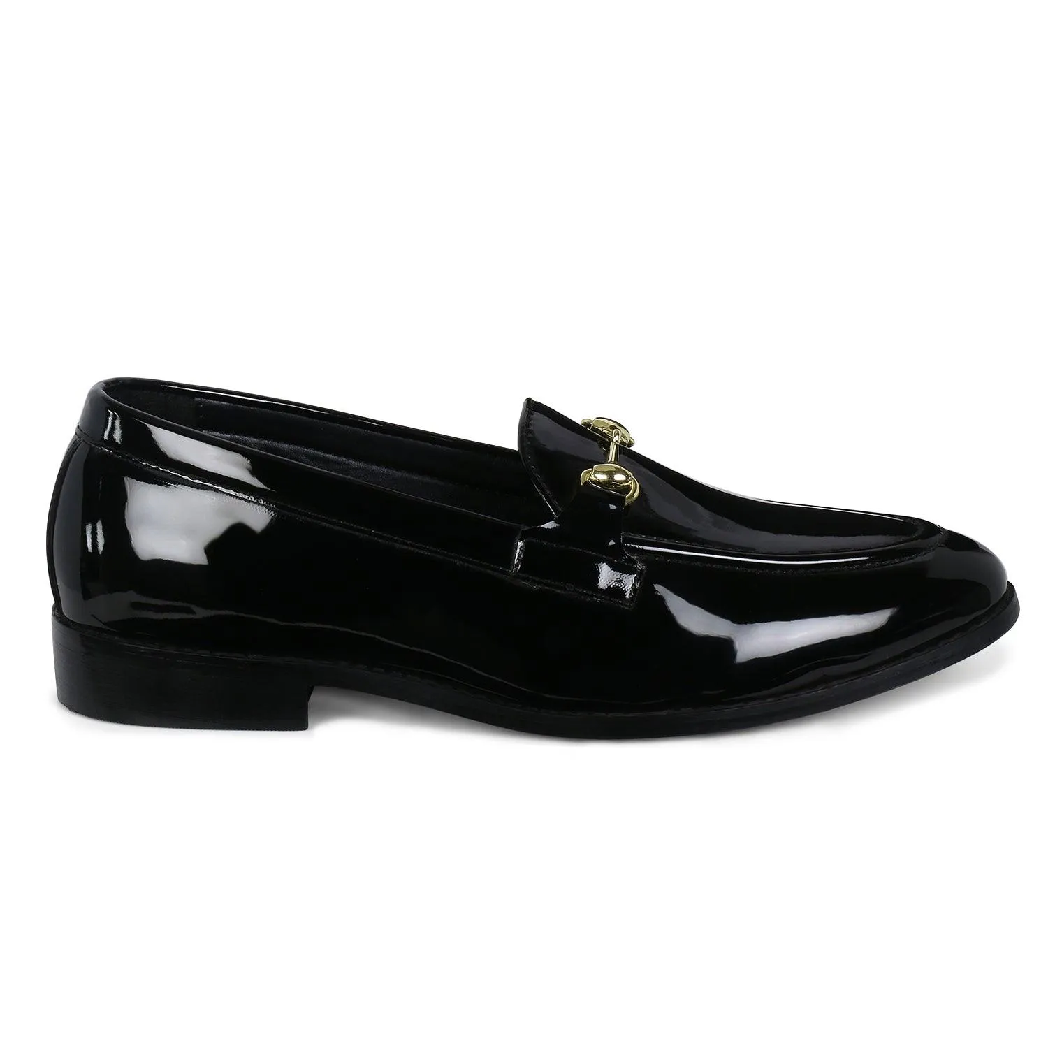 Henley Patent Black Horsebit Buckle Loafers.