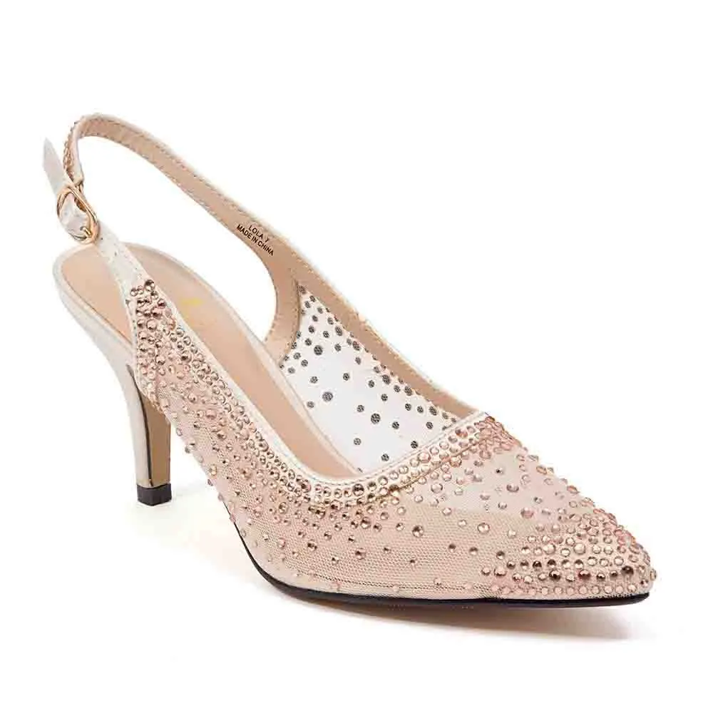 Lady Couture Lola Champagne Embellished Pointed Toe Slingback Pump with 3" Heel