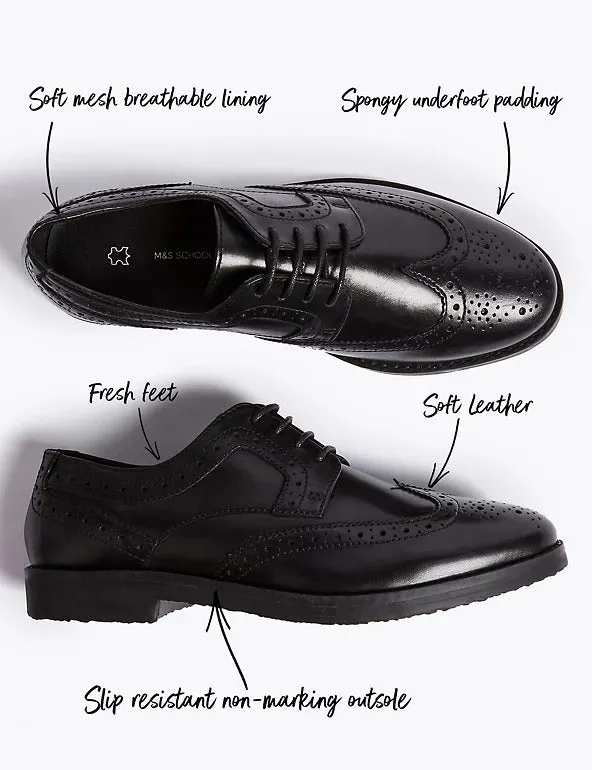 M&S Leather Black Brogue Boys School Shoes