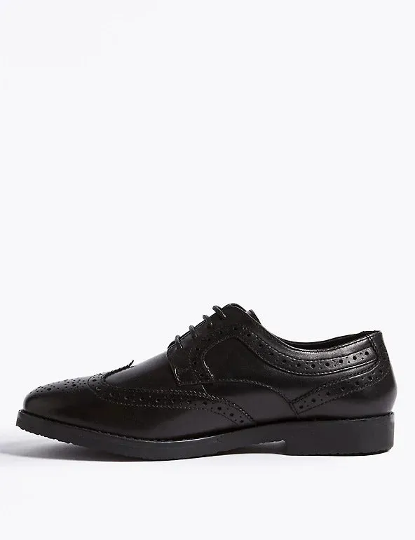 M&S Leather Black Brogue Boys School Shoes