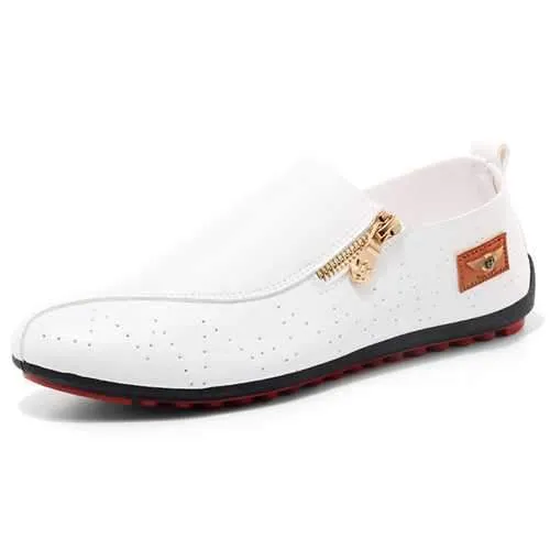 Men Casual Soft Sole Side Zipper Leather Flat Loafers