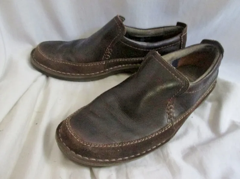 Mens CLARKS MOC 02131 SEELEY STEP Leather Slip on Walking Shoe 11 BROWN