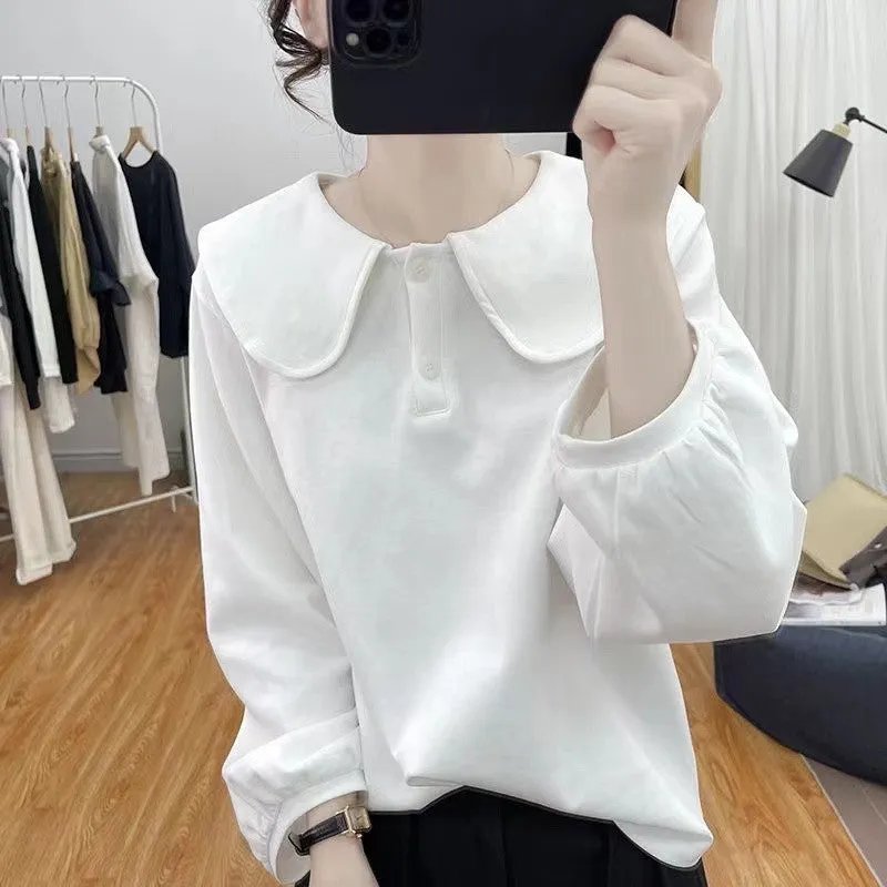 METAVERSMALL Korean version of the design is small and fresh, doll collar cotton sweater women's New thickened new autumn age-reducing versatile top