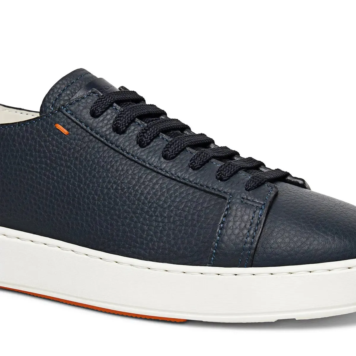 Navy Blue Leather Low-Top Sneakers