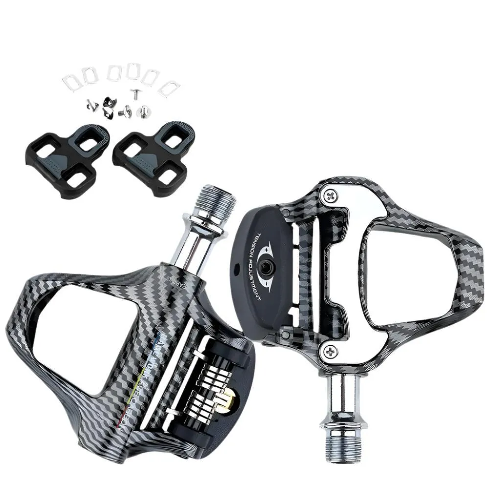 RACEWORK Road Bike Pedal Carbon Fiber Pattern Ultra Light Bearings Pedal For SPD Keo Self-Locking Bicycle Professional Pedals