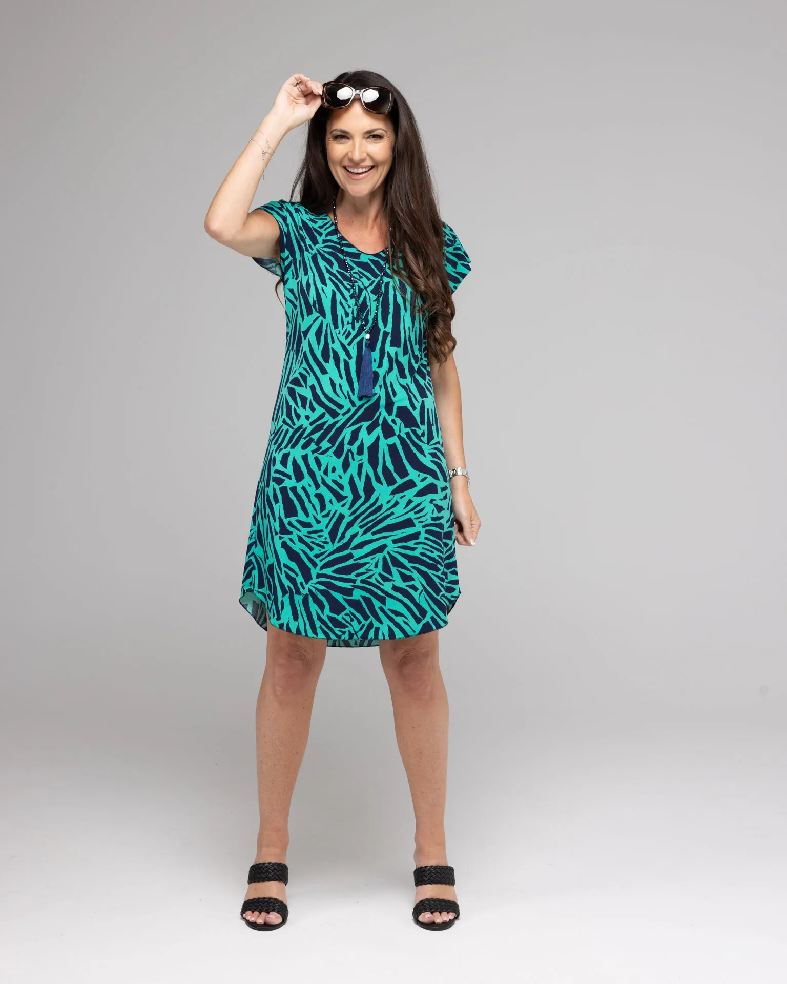 Shard Print Short Sleeve Jersey Shift Dress