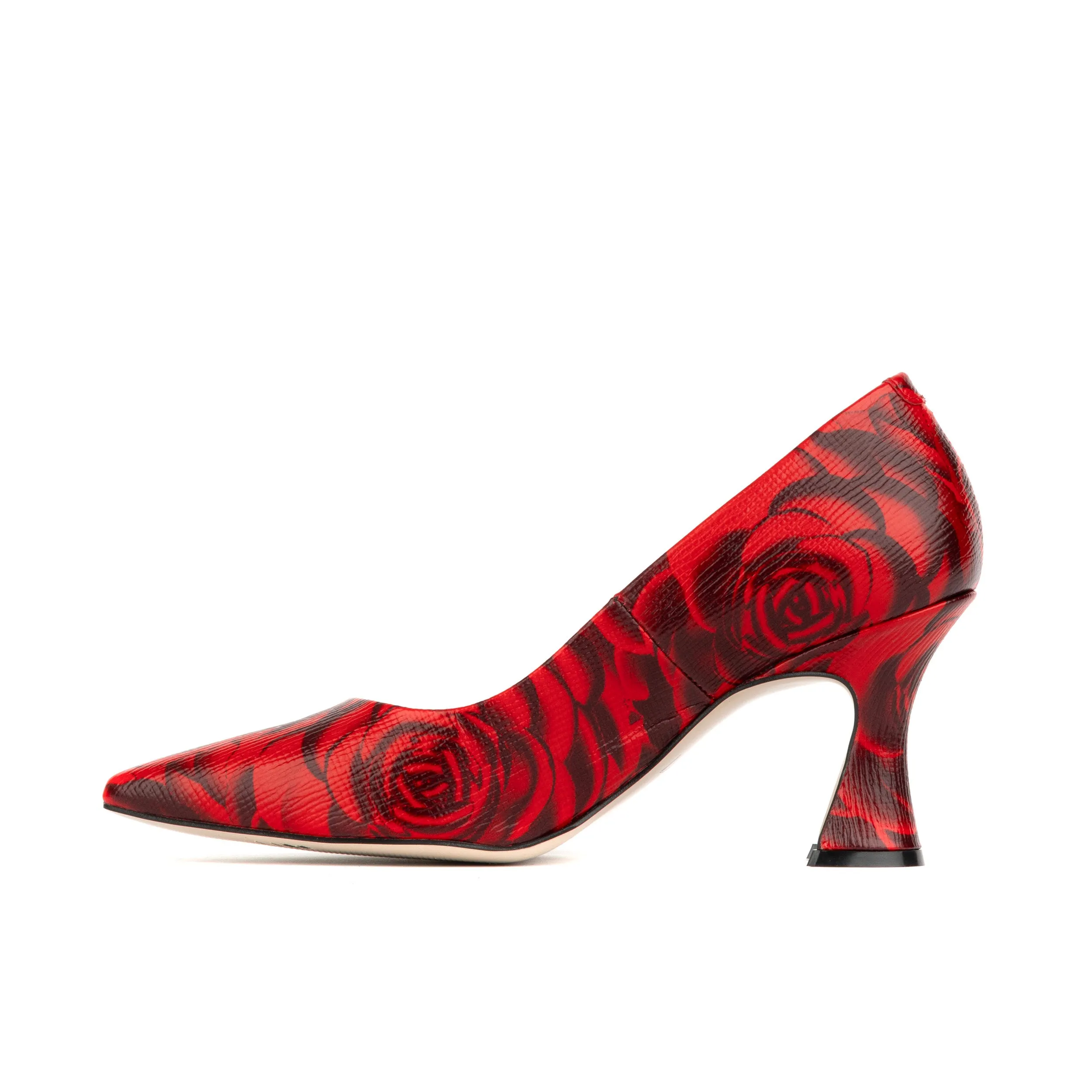 Sophia Hollywood - Red - Women's pointed 3 inch heel pump in red rose print leather