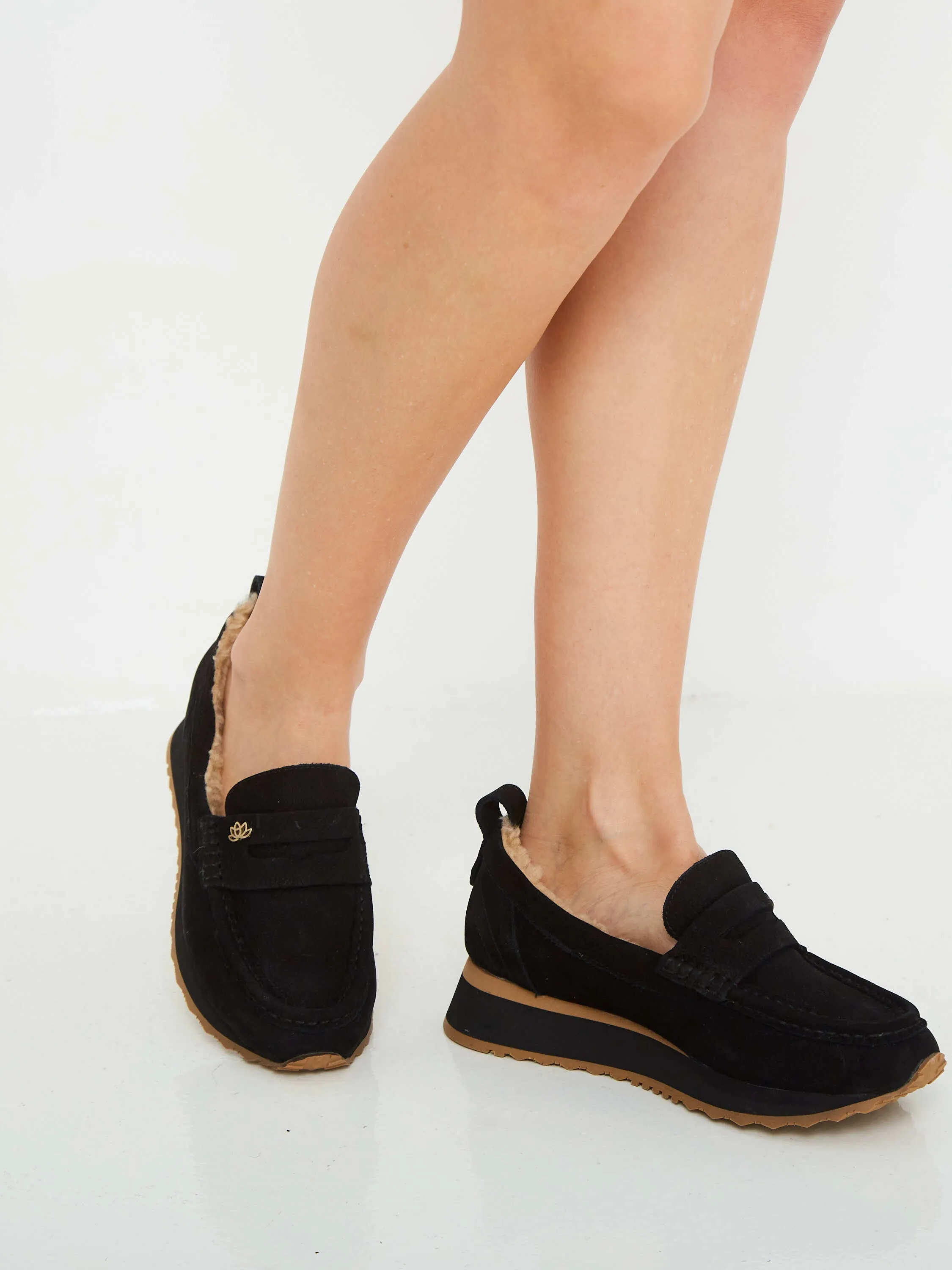 Suede Platform Loafers - Black