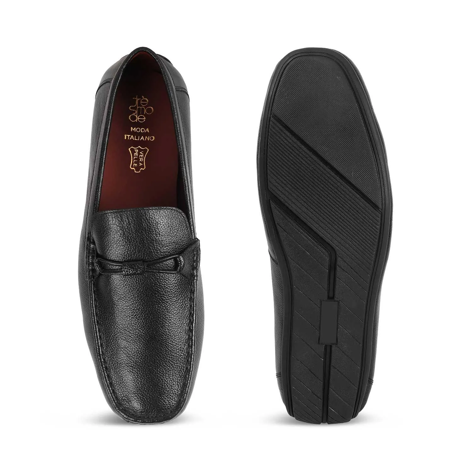 Tresmode Event Black Men's Leather Driving Loafers