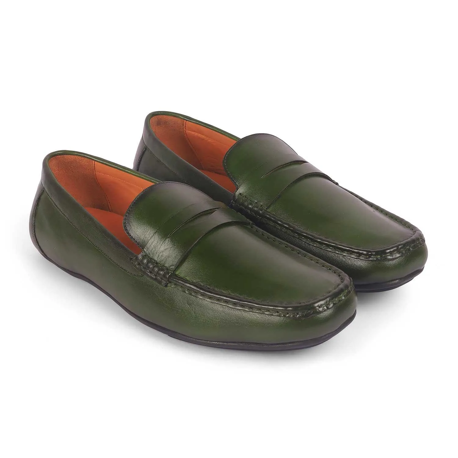 Tresmode Monto Green Men's Leather Penny Driving Loafers