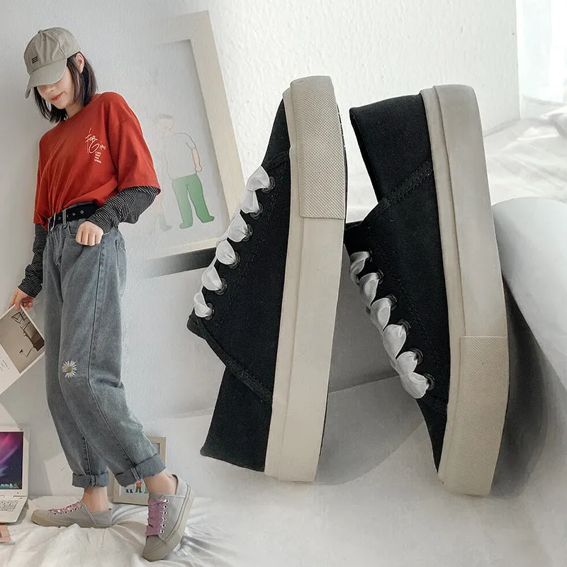 Unique Female Korean Style Versatile Flat Canvas Shoes