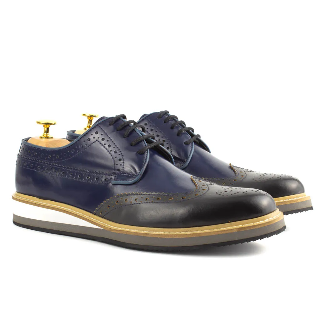 Vestito Navy Men's Wingtip Leather Derby Dress Shoes