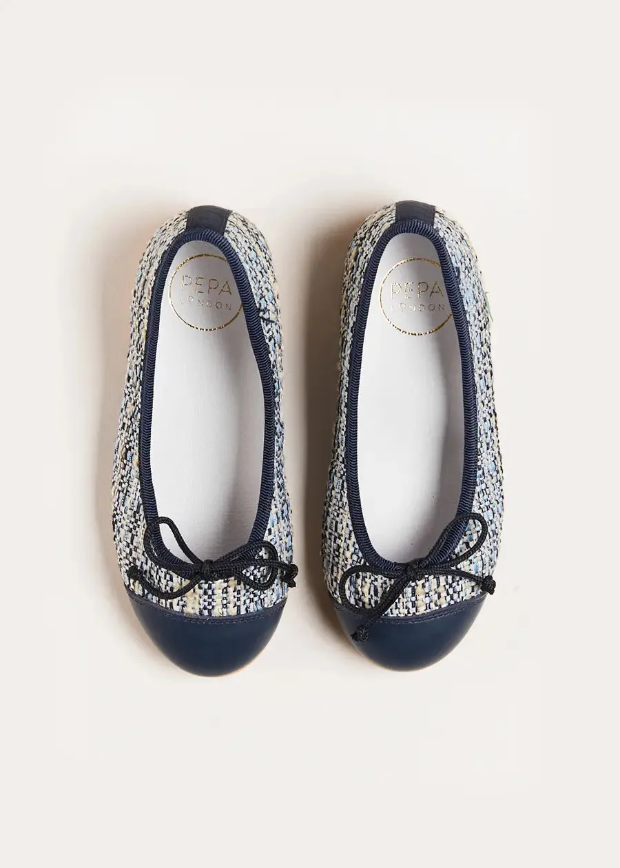 Walton Boucle Ballerina Shoes in Blue (24-34EU)