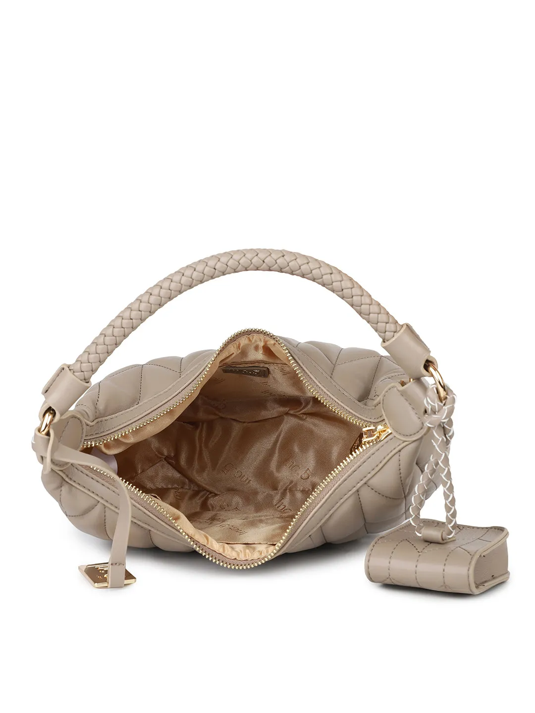 Women Nude Quilted Shoulder Bag