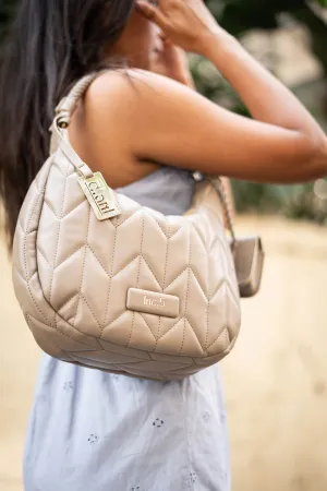 Women Nude Quilted Shoulder Bag