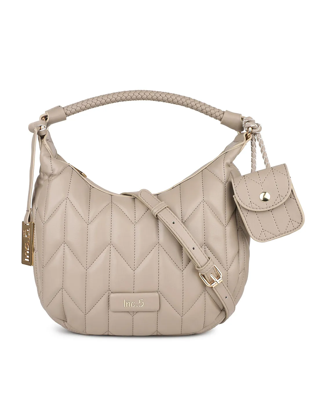 Women Nude Quilted Shoulder Bag