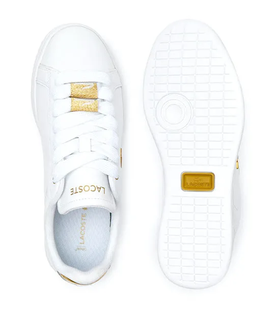 Women's Lacoste Carnaby Pro Leather Metallic Detailing Trainers White/Gold