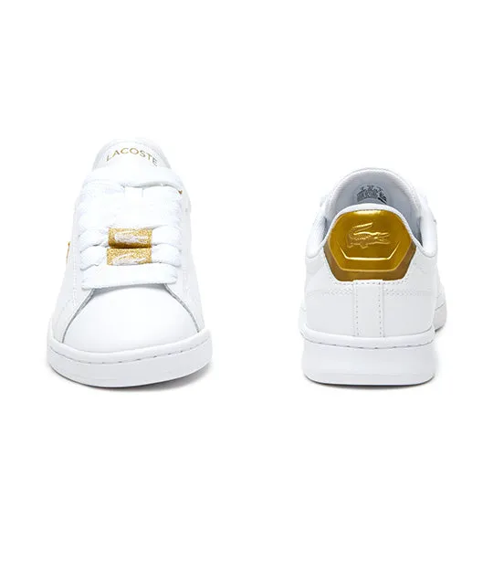 Women's Lacoste Carnaby Pro Leather Metallic Detailing Trainers White/Gold