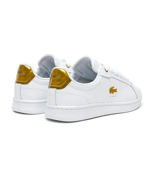 Women's Lacoste Carnaby Pro Leather Metallic Detailing Trainers White/Gold